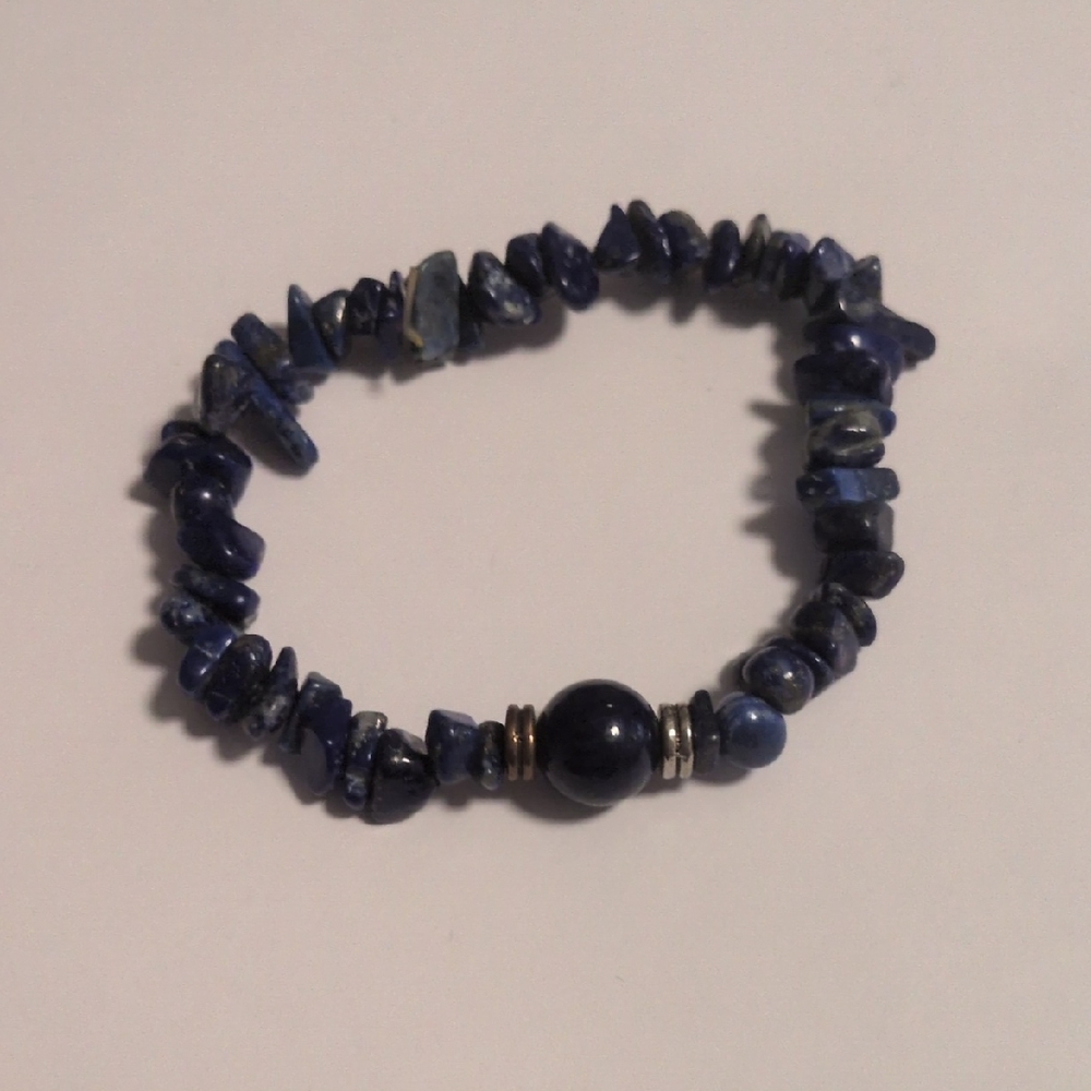 Blue Sodalite Chipped Stone Beaded Stretch Bracelet